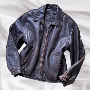 Brown Leather Bomber Jacket